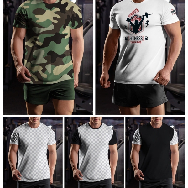 Mockup Tshirt Muscular Man at Gym
