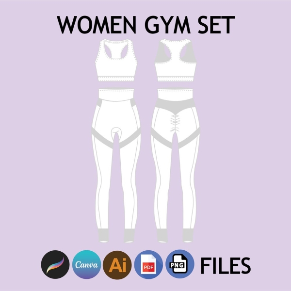 Women Gym Set Mock up Fashion Wear Digital Clothing Procreate Mock up Digital Illustrator PNG Mock up File