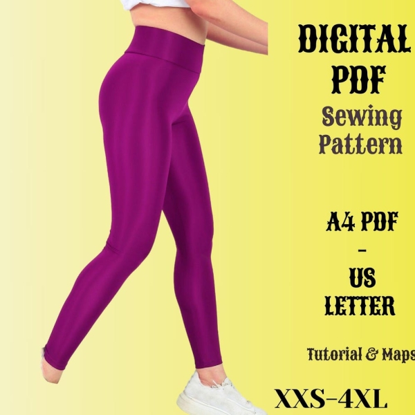 Sewing Pattern for Womens Leggings, Activewear Leggings, Exercise Clothing, High Waistband Tights Sewing patterns, inner leg length 71 cm