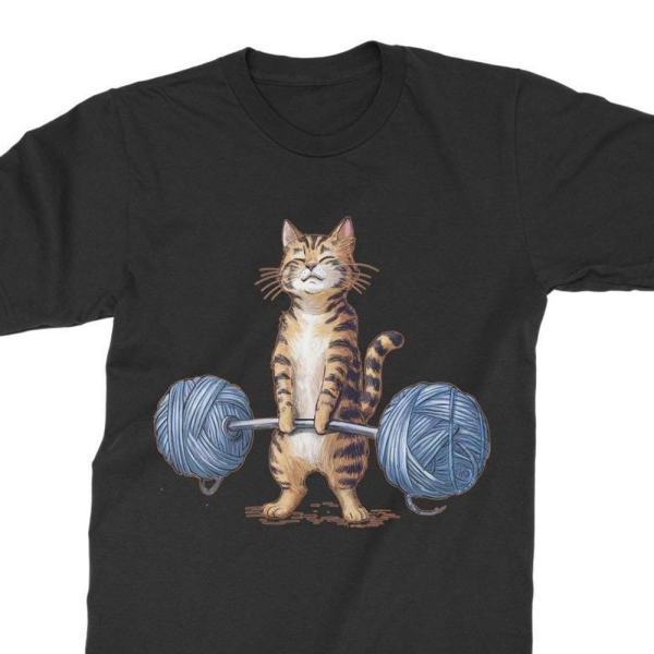 Deadlift Kitty Knitting Yarn Cat Deadlift Tee - Cute Fitness & Craft Shirt Cat Premium Adult T-Shirt