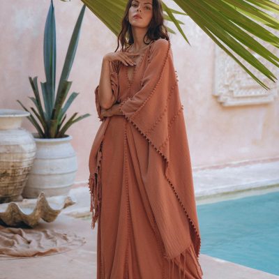 Pink Cotton Robe Handmade Bohemian Poncho Boho Cape