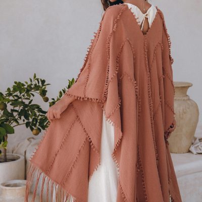 Pink Cotton Robe Handmade Bohemian Poncho Boho Cape