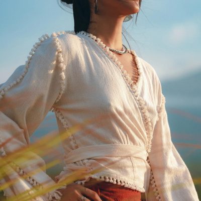 Off White Bell Sleeve Top Bridal Goddess Robe