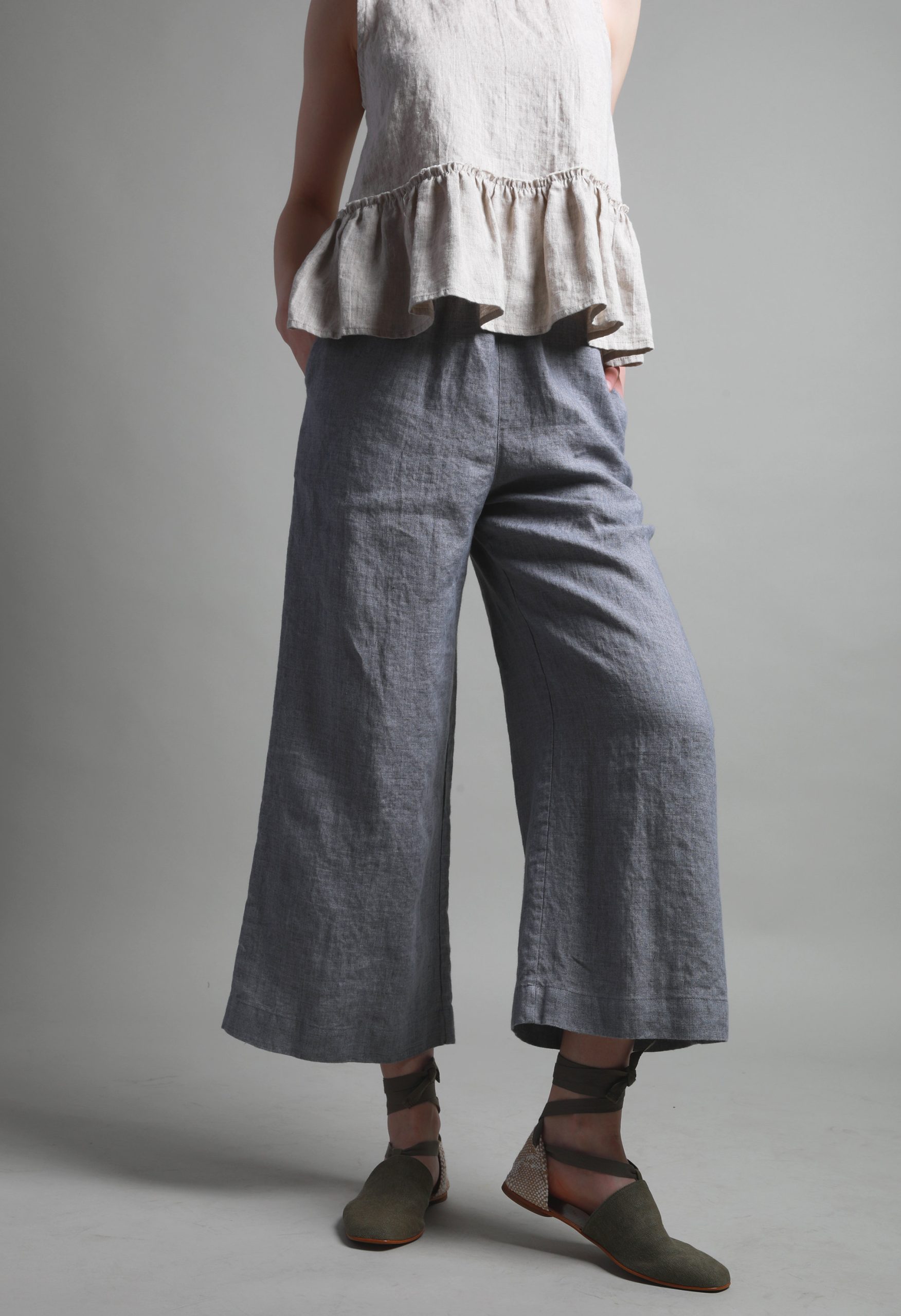 Handmade Linen Ankle Pants: Relaxed Fit Trousers Pockets