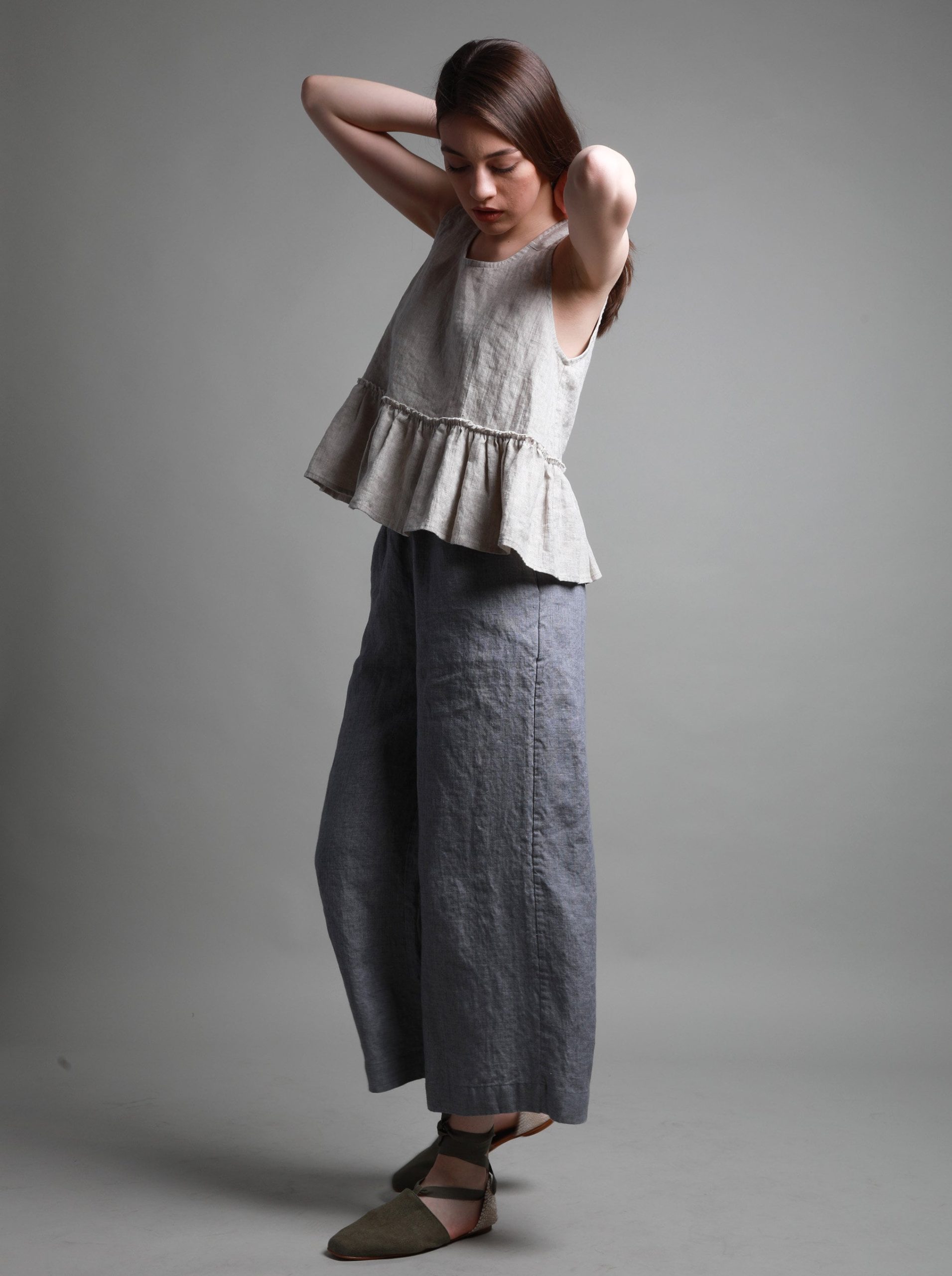 Handmade Linen Ankle Pants: Relaxed Fit Trousers Pockets