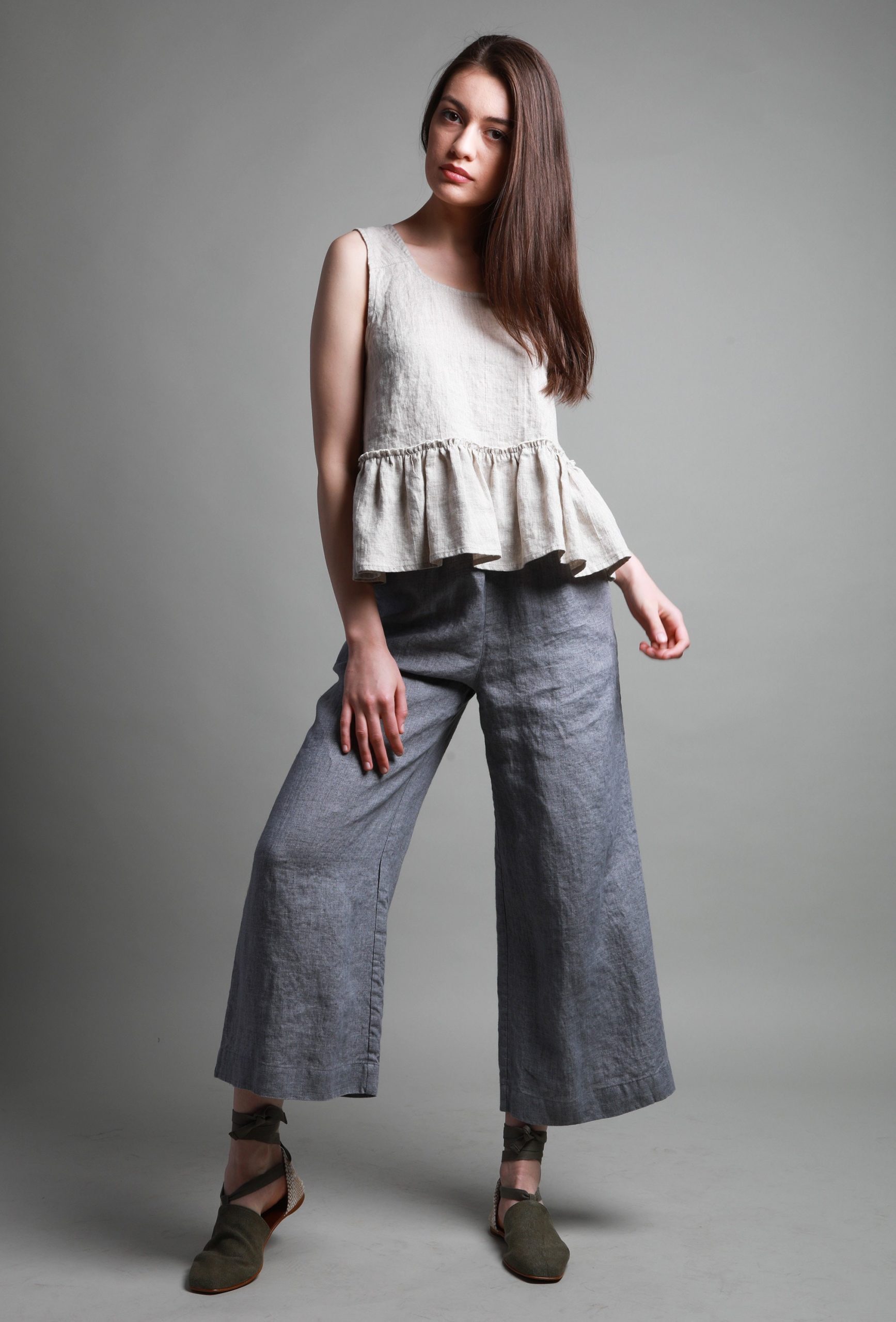 Handmade Linen Ankle Pants: Relaxed Fit Trousers Pockets