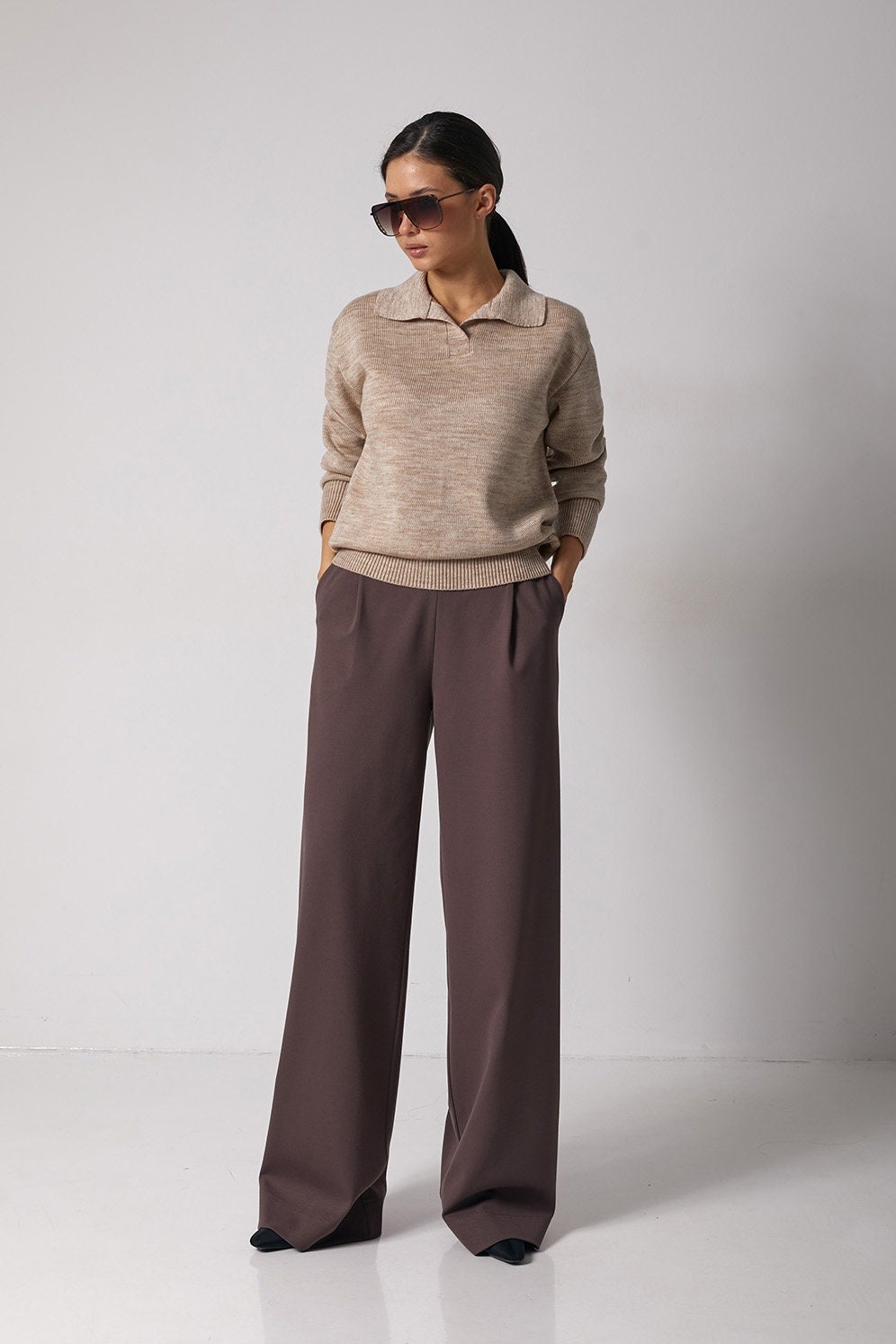 Wool Sweater Women Polo Collar Pullover Casual Loose