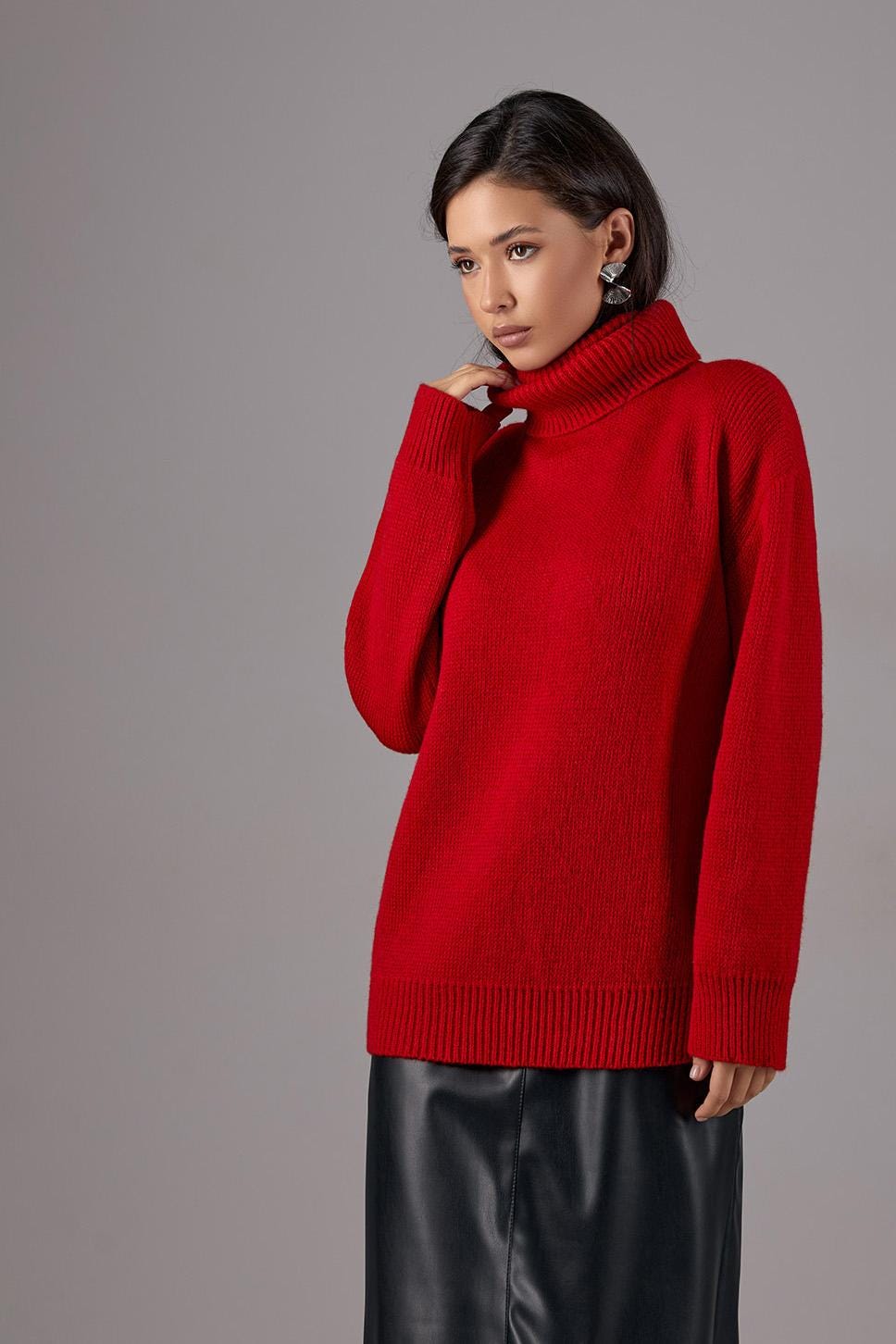 Oversized Turtleneck Sweater Warm Mohair Wool Baggy Long