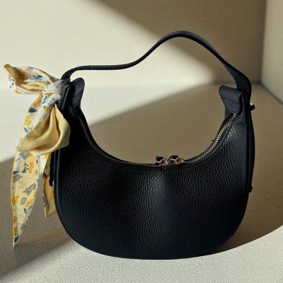 Crescent Leather Handbag Minimalist Shoulder Bag Gold Hardware