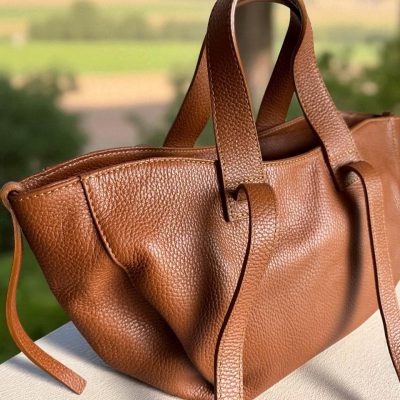 Large Leather Tote Cognac Brown Handmade Italian Shoulder